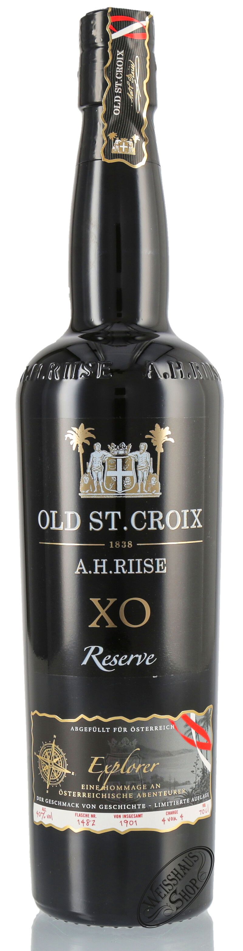 A.H. Riise XO Old St. Croix Explorer Austria Edition 40% vol. 0,70l B-Ware