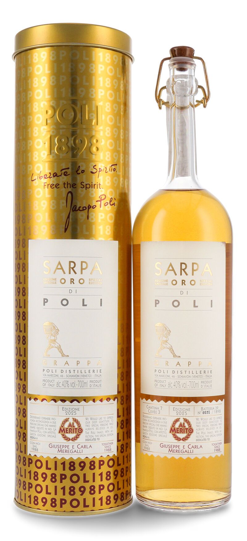 Poli Grappa Sarpa Oro di Barrique in Tubo 40% vol. 0,70l Poli Grappa Sarpa Oro di Barrique in Tubo 40% vol. 0,70l