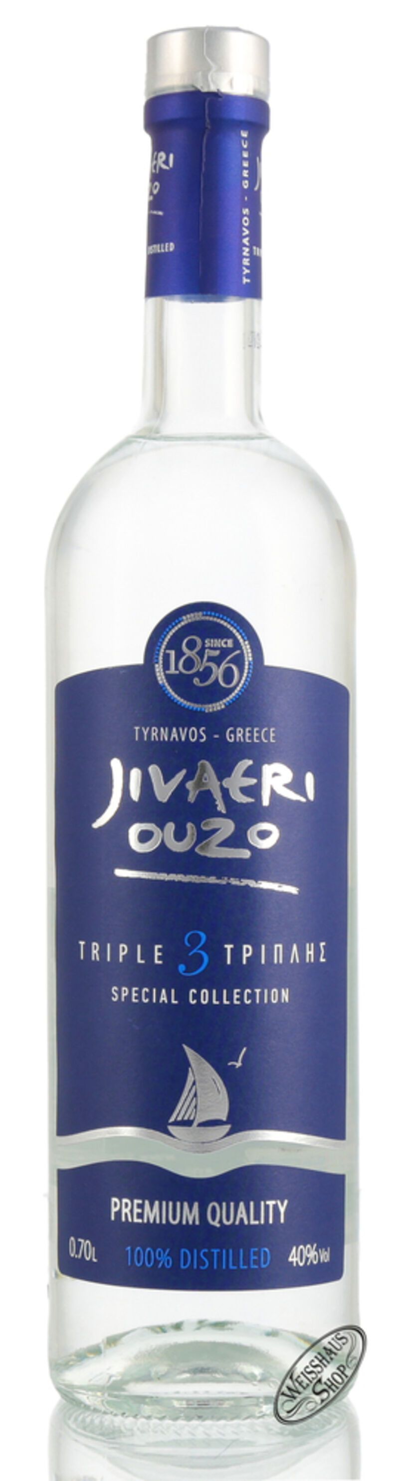 Ouzo Jivaeri Triple Distilled in Geschenk-Dose 40% vol. 0,70l B-Ware