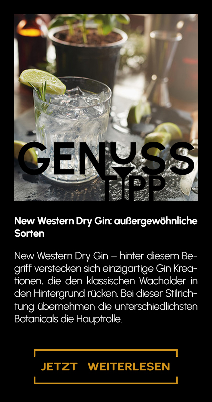 Genuss-Tipp Banner zu den außergewöhnlichsten New Western Dry Gins.
