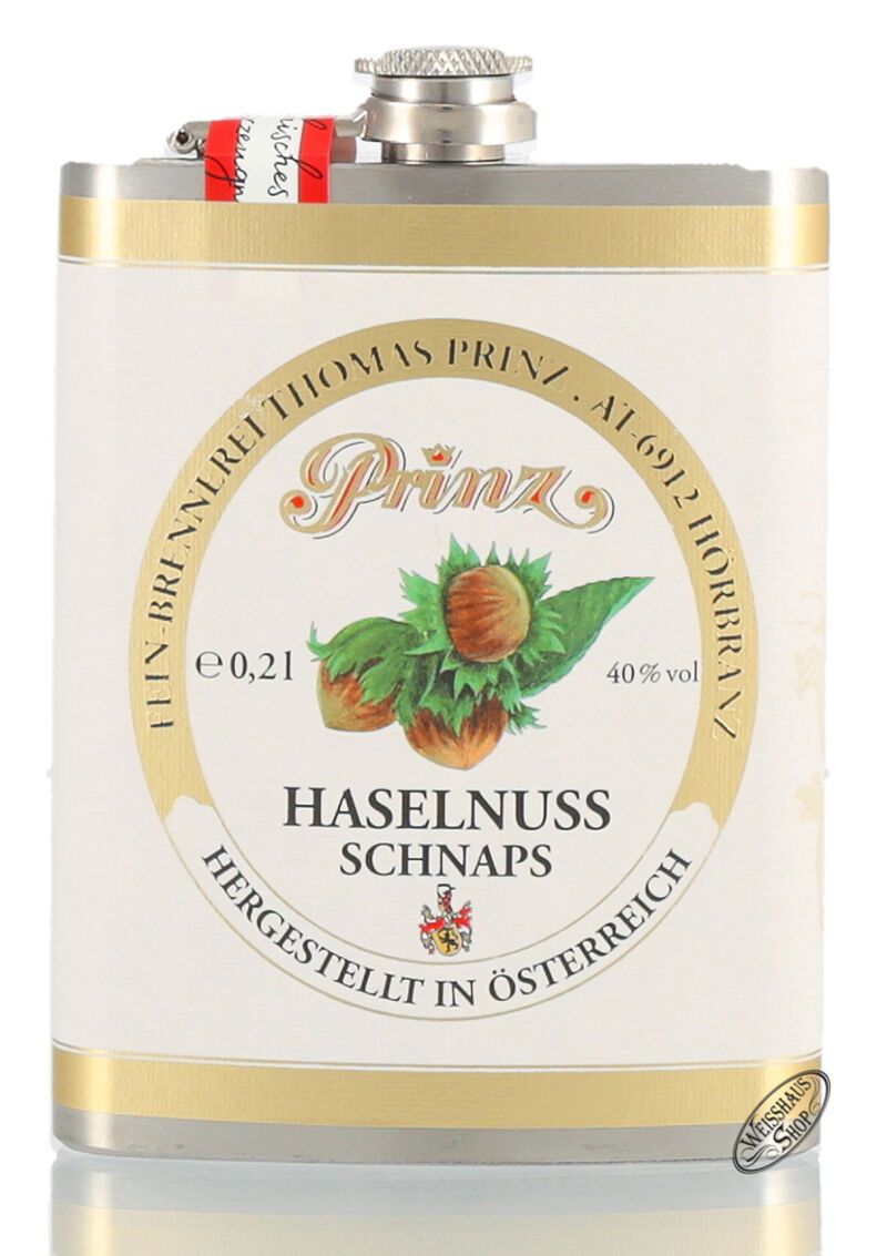 Prinz Haselnuss Schnaps 40% vol. 0,20l Edelstahl Flachmann