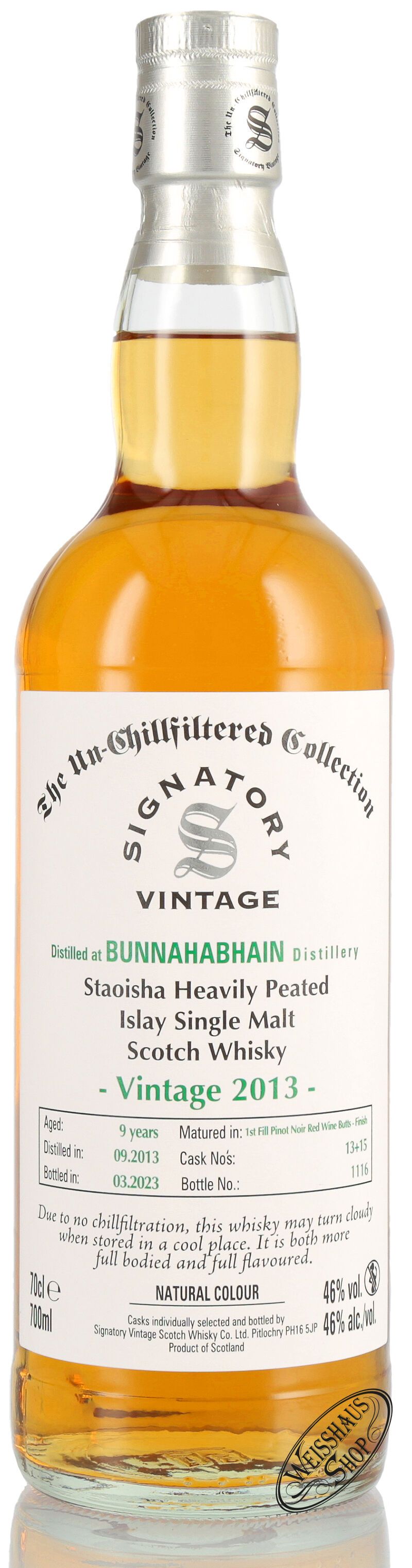 Bunnahabhain Staoisha Vintage 2013 Signatory Un-Chillfiltered Whisky 46% vol. 0,70l Bunnahabhain Staoisha Vintage 2013 Signatory Un-Chillfiltered Whisky 46% vol. 0,70l
