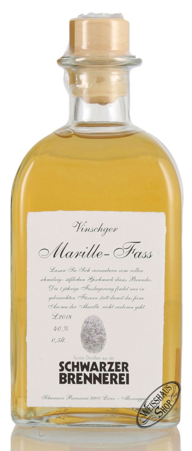 Schwarzer Marillenedelbrand vom Fass 40% vol. 0,50l