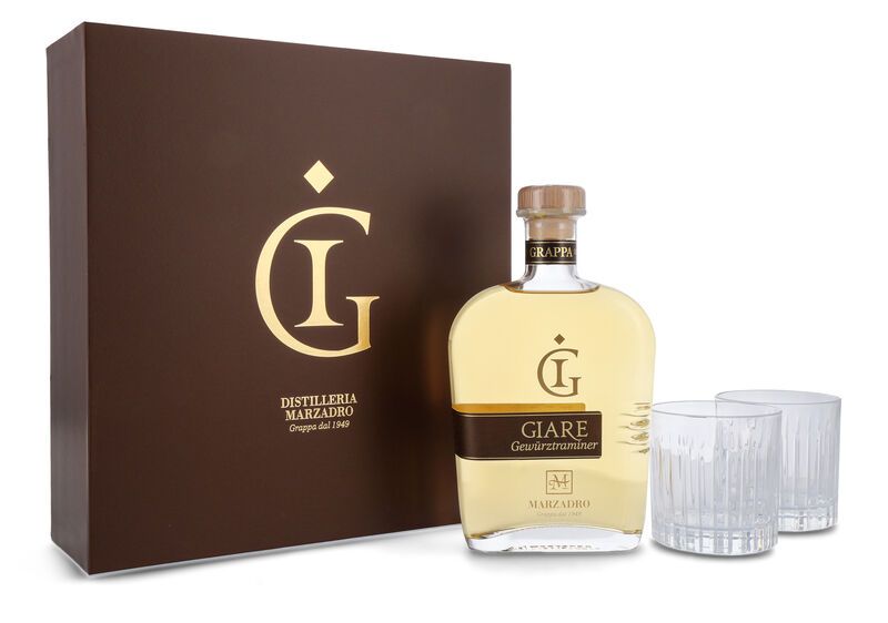 Marzadro Grappa Le Giare Gewürztraminer Geschenk-Set 41% vol. 0,70l