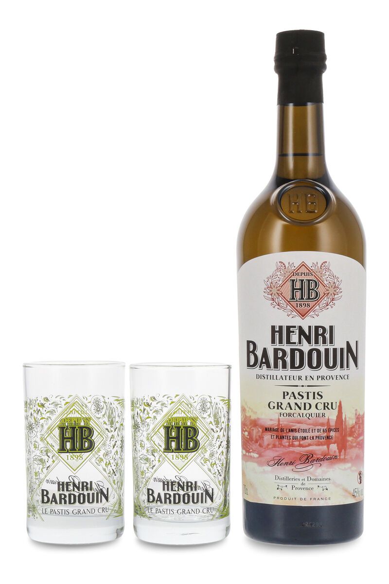 Henri Bardouin Pastis Geschenk-Set mit zwei Gläser 45% vol. 0,70l