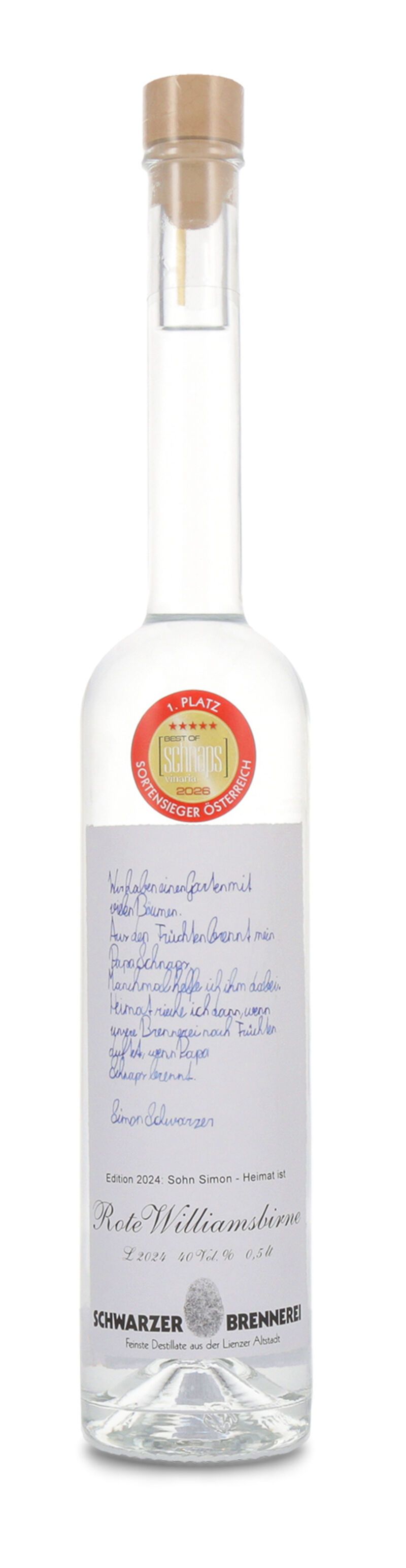 Schwarzer Rote Williamsbirne Edelbrand 40% vol. 0,50l