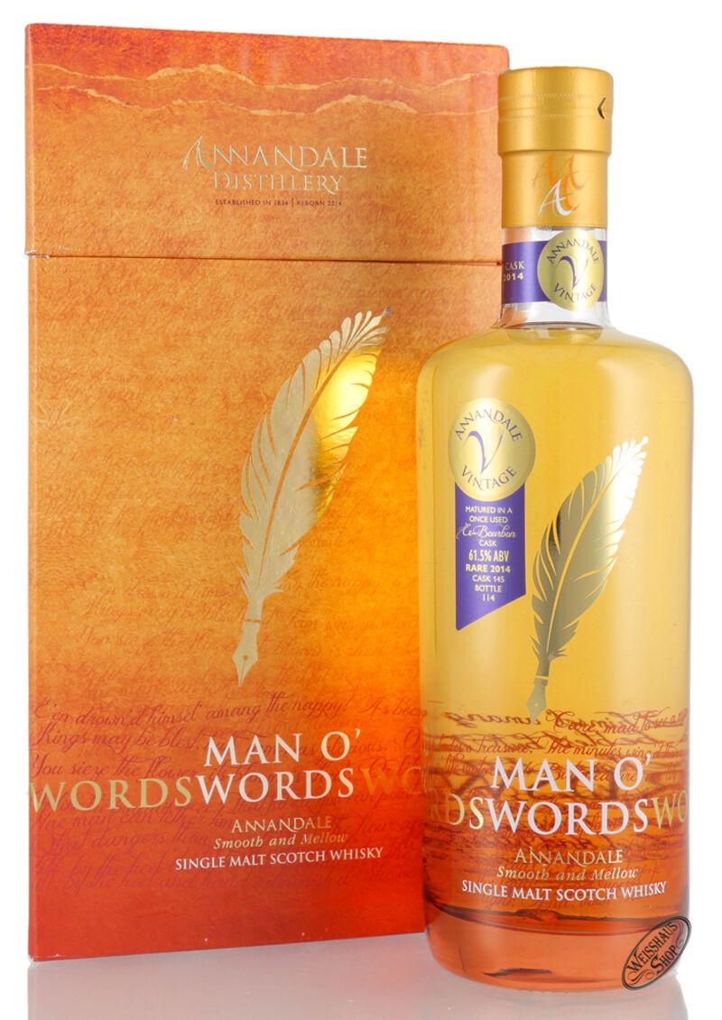 Annandale Man o' Words Rare Vintage 2014 ex-Bourbon Whisky 61,5% vol. 0,70l Annandale Man o' Words Rare Vintage 2014 ex-Bourbon Whisky 61,5% vol. 0,70l