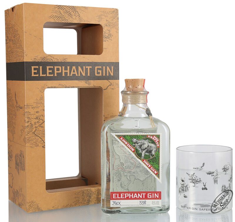 Elephant London Dry Gin Geschenk-Set 45% vol. 0,50l