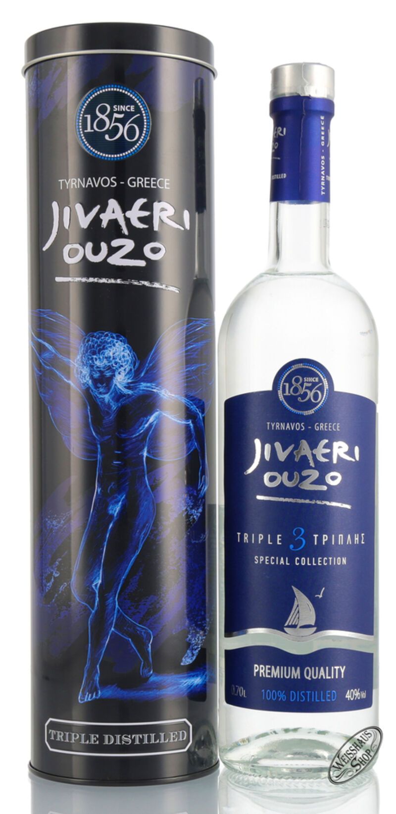 Ouzo Jivaeri Triple Distilled in Geschenk-Dose 40% vol. 0,70l