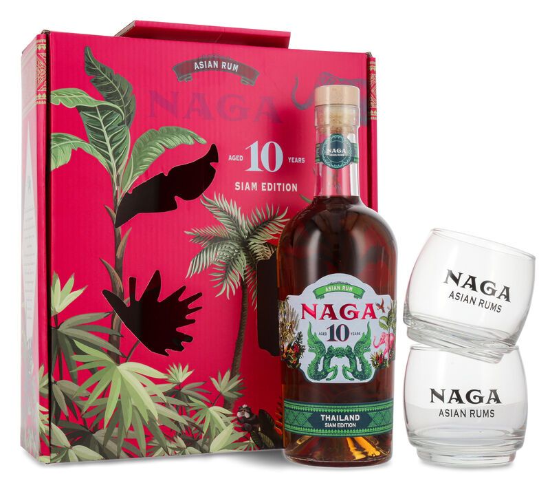 Naga 10 YO Siam Limited Edition Indochinese Rum Geschenk-Set 40% vol. 0,70l