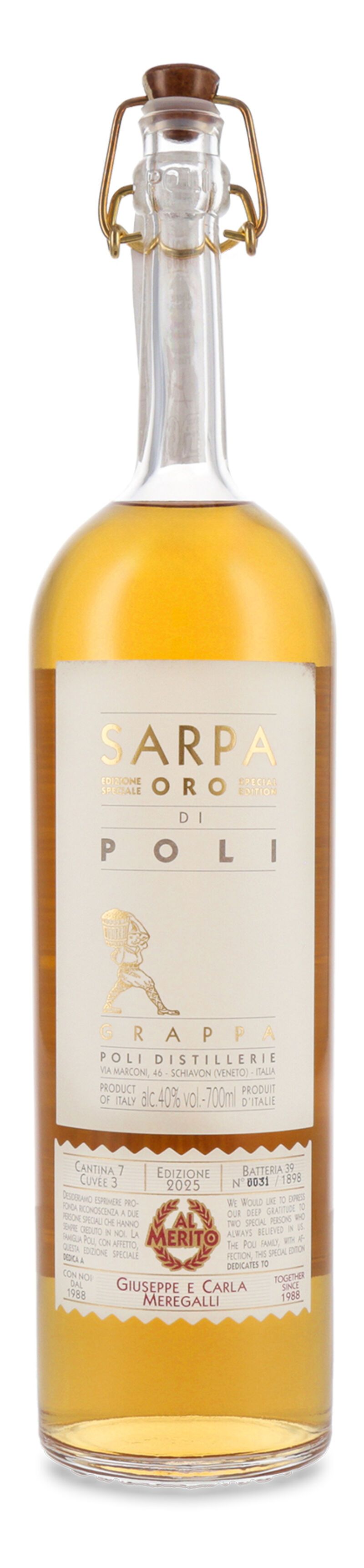 Poli Grappa Sarpa Oro di Barrique in Tubo 40% vol. 0,70l B-Ware