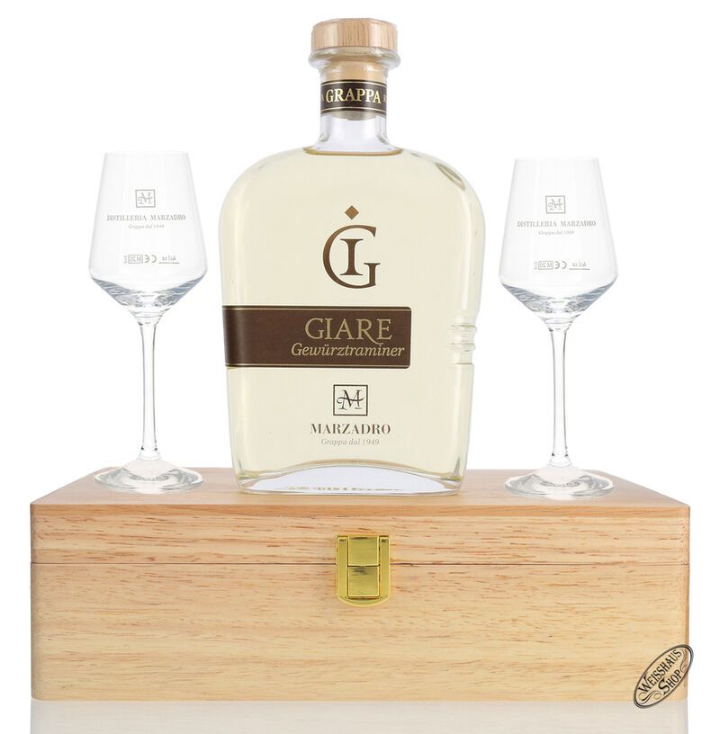 Marzadro Grappa Le Giare Gewürztraminer Geschenk-Set 41% vol. 0,70l