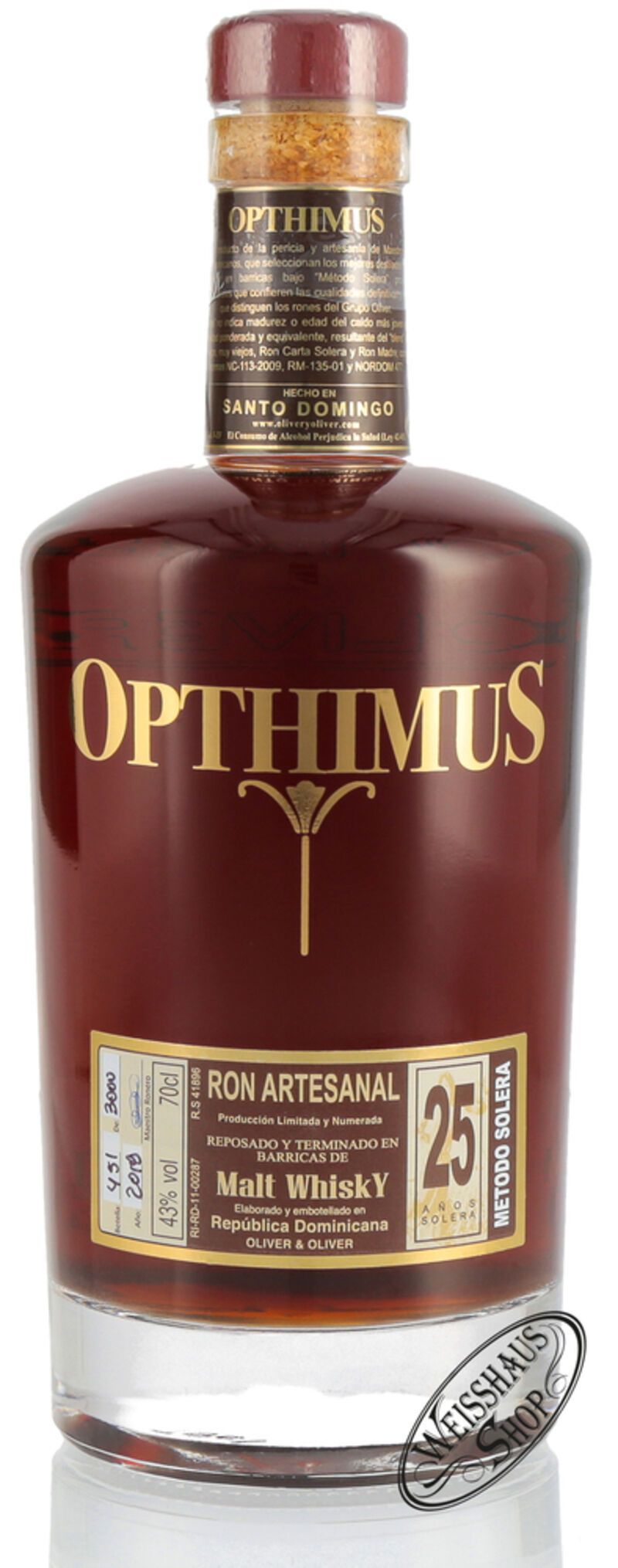 Opthimus 25 Anos Barricas de Malt Whisky 43% vol. 0,70l B-Ware