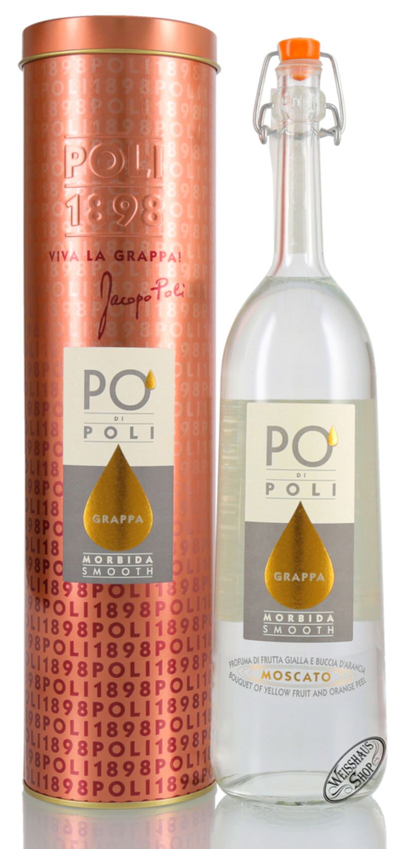 Poli Grappa Moscato Morbida in Tubo 40% vol. 0,70l Poli Grappa Moscato Morbida in Tubo 40% vol. 0,70l